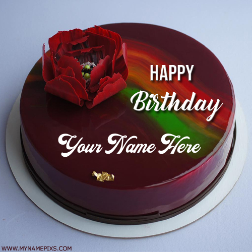 Get Your Name on Red Mirror Glazed Birthday Wishes Cake