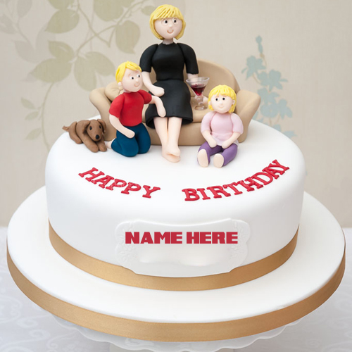 Happy Birthday Dear Mom Round Cake With Your Name