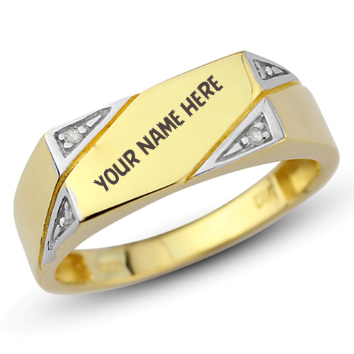 Yellow Gold Diamond Engraved Ring With Your Custom Name