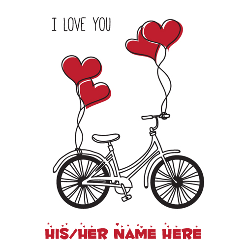 Cute Love Bird Couple Bicycle Greeting With Your Name