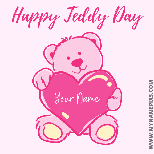 Write Name on Happy Teddy Day 2022 Romantic Wish Card