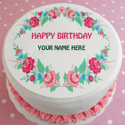 Write Name on Happy Birthday Floral Cake Topper