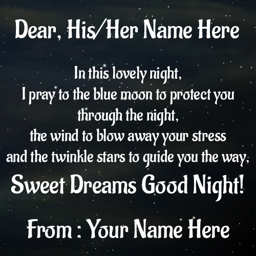 Good Night Sweet Dreams Beautiful Quote Card With Name