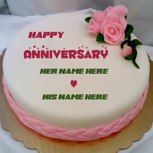 Happy Anniversary Pink Flower Cake With Couple Name