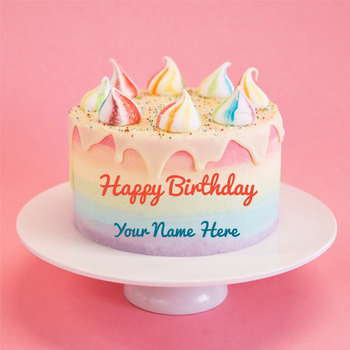 Colourful Unicorn Birthday Wishes Cake With Your Name