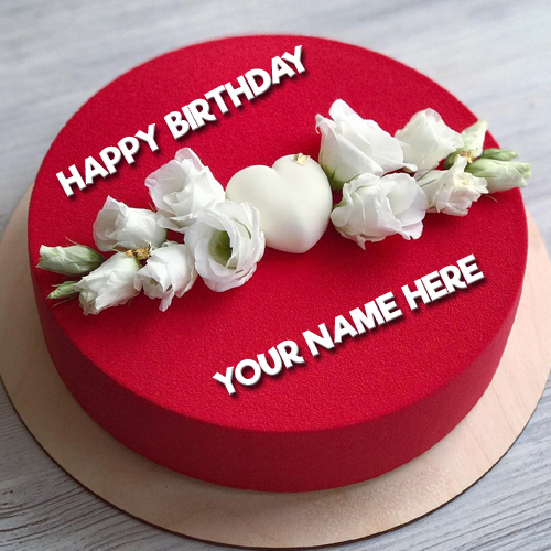 Write Name on Romantic Red Birthday Cake For Lover