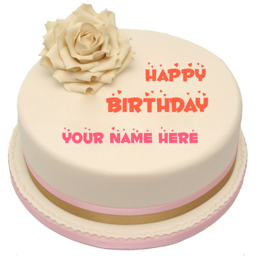 Beautiful White Rose Love Birthday Cake With Your Name