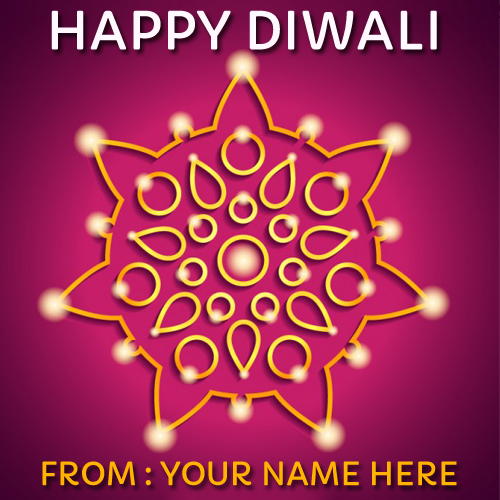 Write Name on Diwali Rangoli Designs With Diya Picture