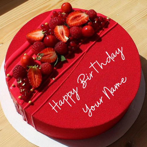 Red Buttercream Strawberry Birthday Cake With Your Name
