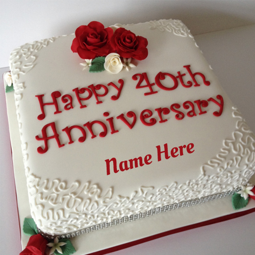 Nice Red Rose Wedding Anniversary Cake With Your Name