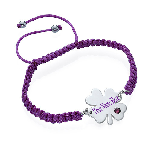Write Your Name On Clover Bracelet with Birthstone