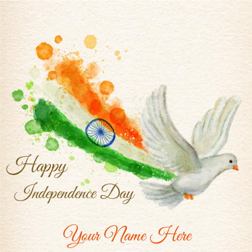 Independence Day Special Flying Dove Greeting With Name