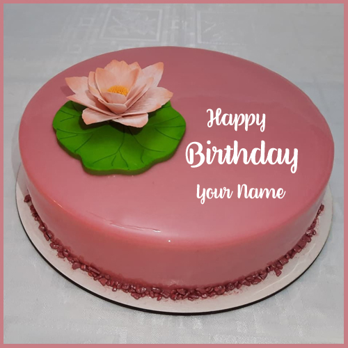 Mirror Glazed Pink Birthday Wishes Cake With Your Name