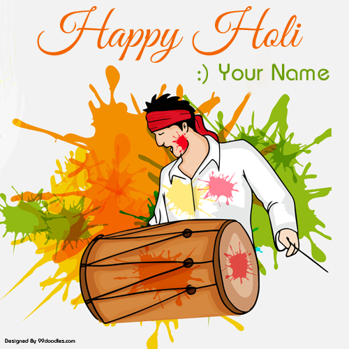 Happy Holi Festival Celebration Greeting With Name