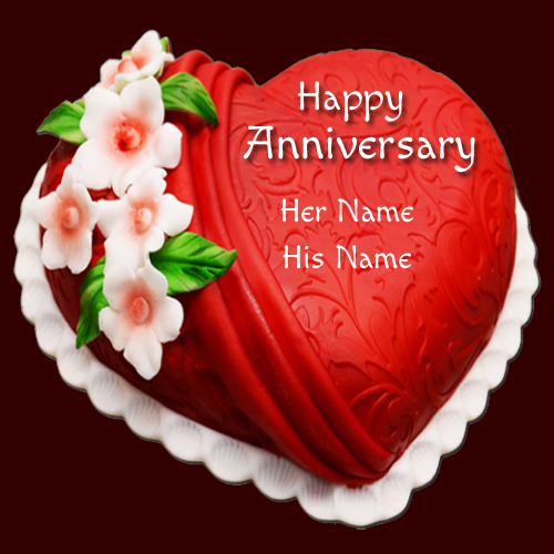 Write Name on Designer Heart Shape Anniversary Cake