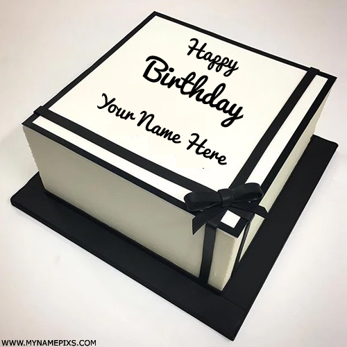 Write Name on Plain Black and White Birthday Wish Cake