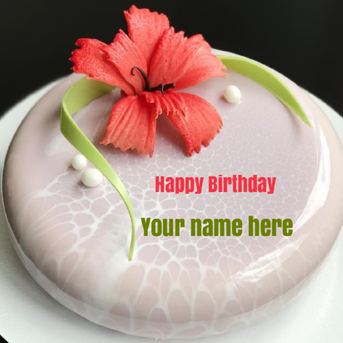 Write Name on Mirror Glaze Marble Decorated Floral Cake