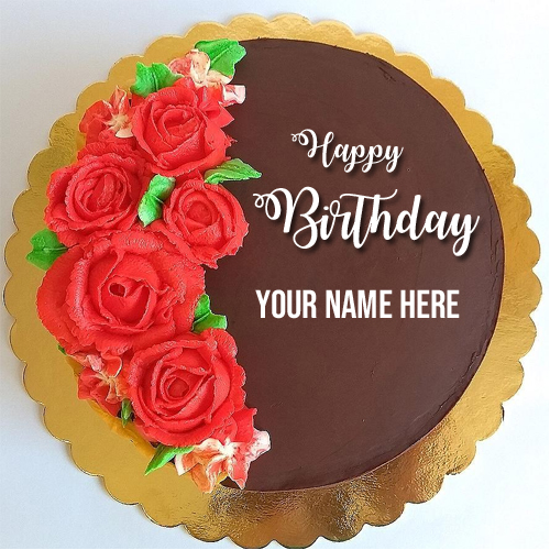 Write Name on Beautiful Chocolate Rose Birthday Cake