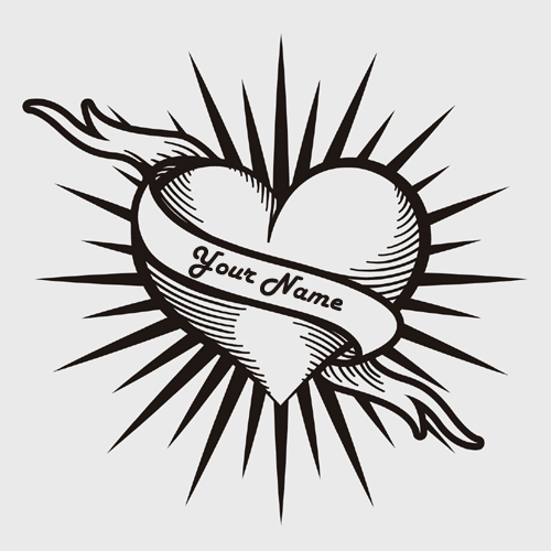 Vintage heart tattoo design with your custom name