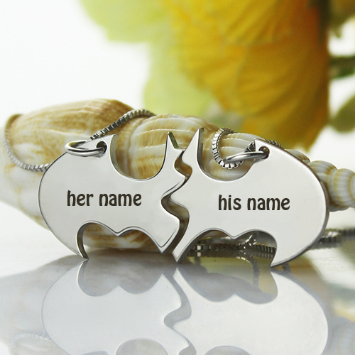Write Couple Name on Silver Batman Superhero Necklace