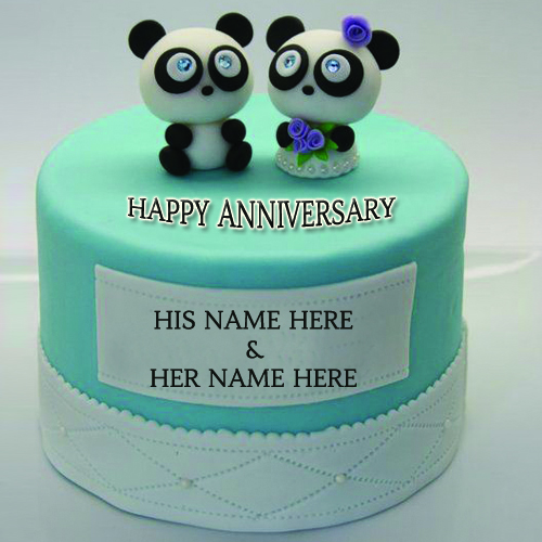 Write Your Name On Happy Anniversary Teddy Couple Cake