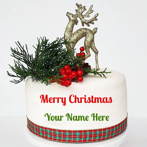 Merry Christmas Wishes Beautiful Cake With Your Name