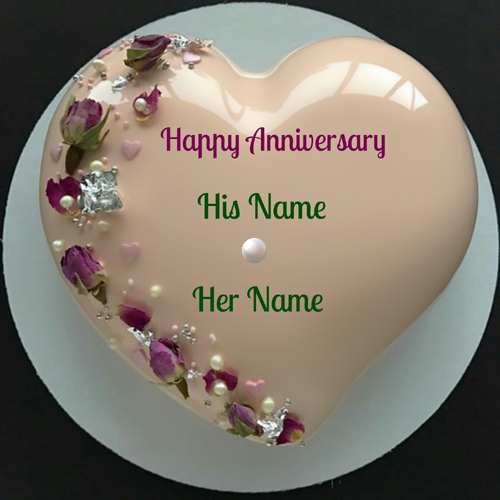 Happy Anniversary Heart Cake For Couple With Your Name