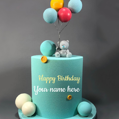 Lovely Teddy Bear Double Layer Birthday Cake With Name
