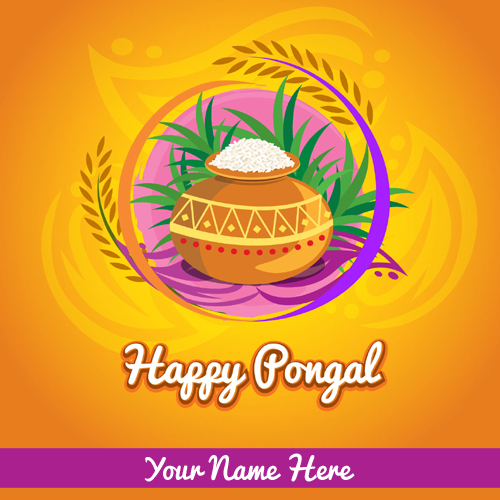 Write Name on Happy Pongal 2019 Festival Greeting Card