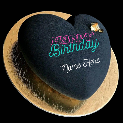 Romantic Black Heart Birthday Wishes Cake With Name