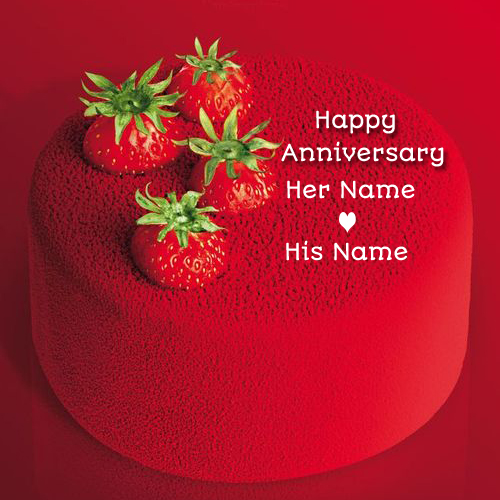 Write Name on Anniversary Special Strawberry Red Cake
