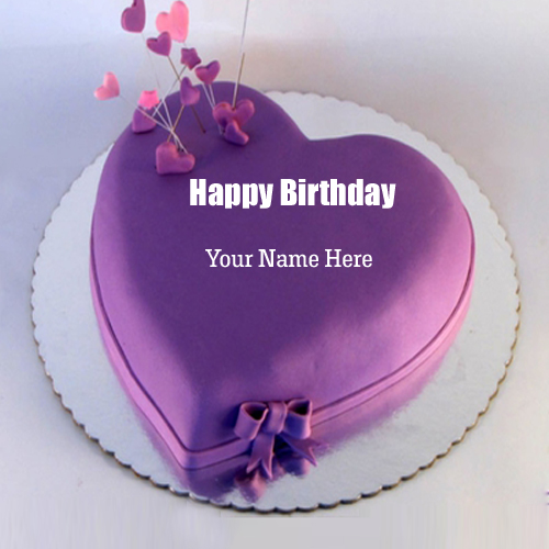 Personalize Happy Birthday Purple Heart Cake With Name