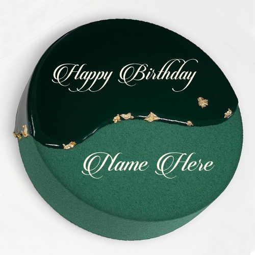 Mirror Glazed Dark Green Birthday Cake With Your Name