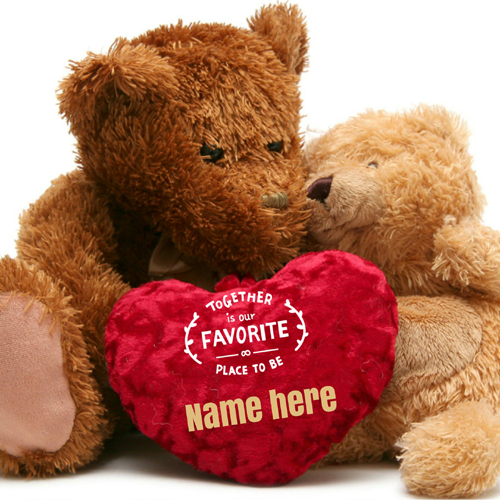 Cute Couple Teddy Holding Heart Greeting With Your Name