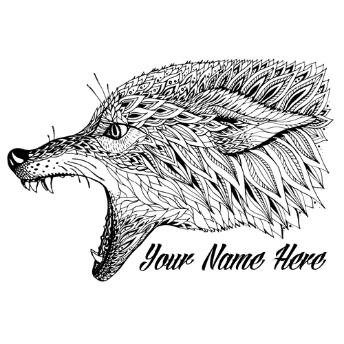 Hand Drawn Abstract Tribal Wolf Tattoo Design With Name