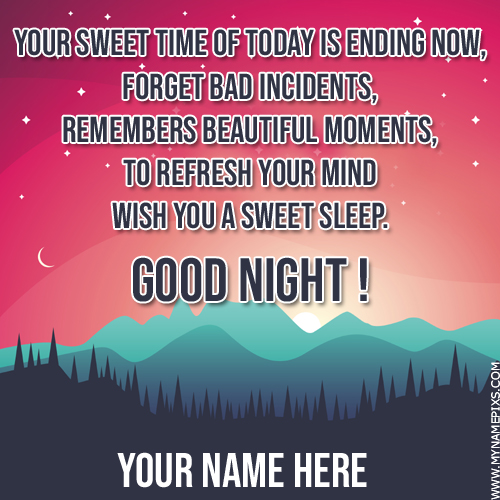 Good Night Wishes Sunset Greeting Card With Your Name