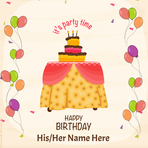 Write Name on Colorful Balloons Decorated Greeting Card