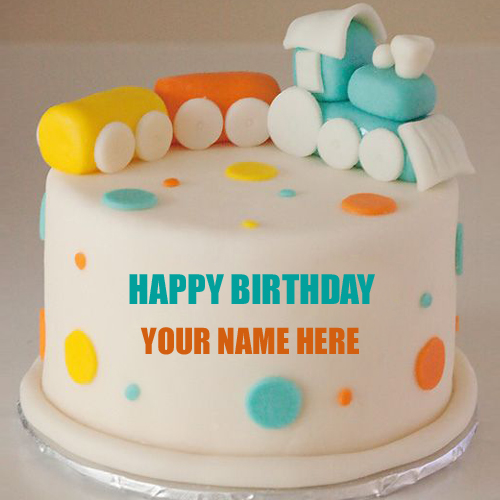 Write Name on Cute Baby Train Birthday Cake For Baby
