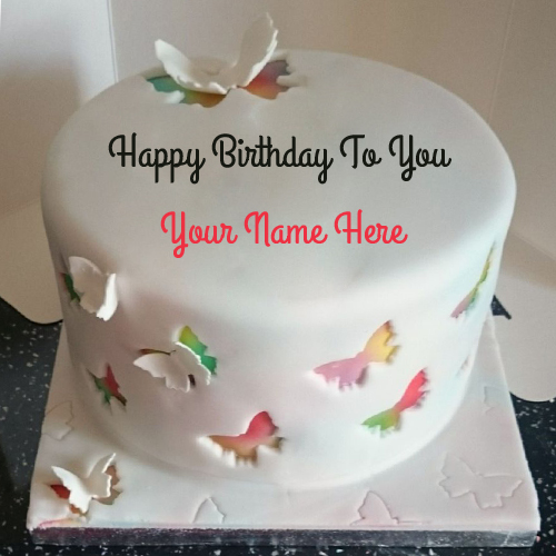 Write Name on Rainbow Butterfly Birthday Cake