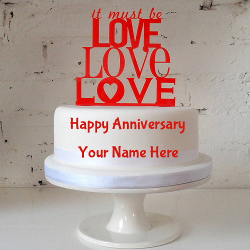 Double Layer Love Cake For Anniversary Wishes With Name