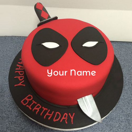 Deadpool Mask Theme Birthday Wishes Cake With Your Name