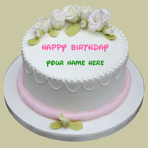 Happy Birthday Sugar Rose Cake With Your Name