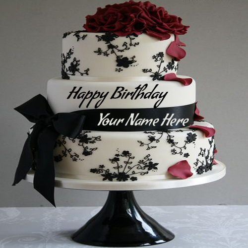Write Name On Birthday Cake Pic Wrapped By Ribbon
