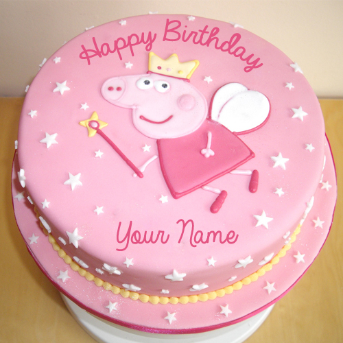 Write Name on Princess Peppa Pig Birthday Wishes Cake