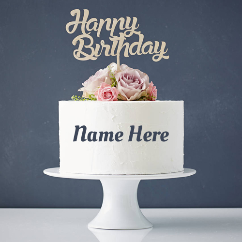 Double Layer Name Birthday Cake With Flower Toppings