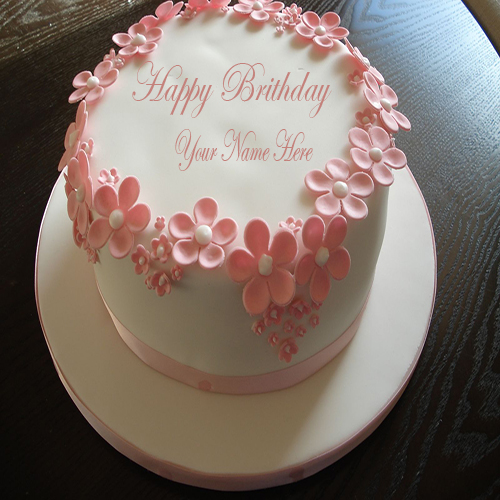 Write Name On Happy Birthday Flower Cake Online