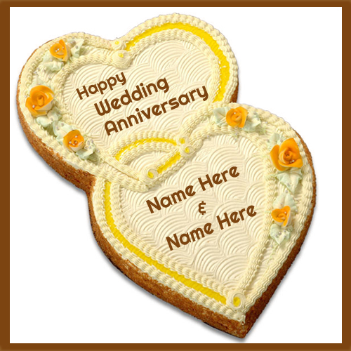 Happy Wedding Anniversary Heart Cake With Your Name