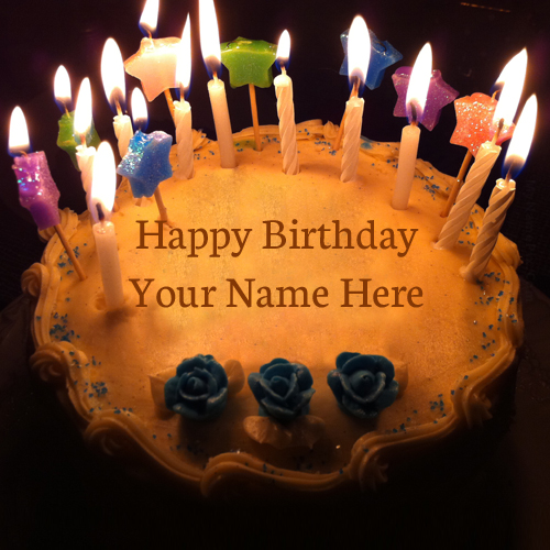Write Name on Happy Birthday Cake With Candles