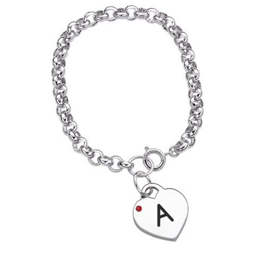 Write Name Alphabet on Birthstone Heart Charm Bracelet
