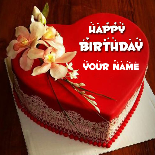 Happy Birthday Red Heart Love Cake Pic With Your Name